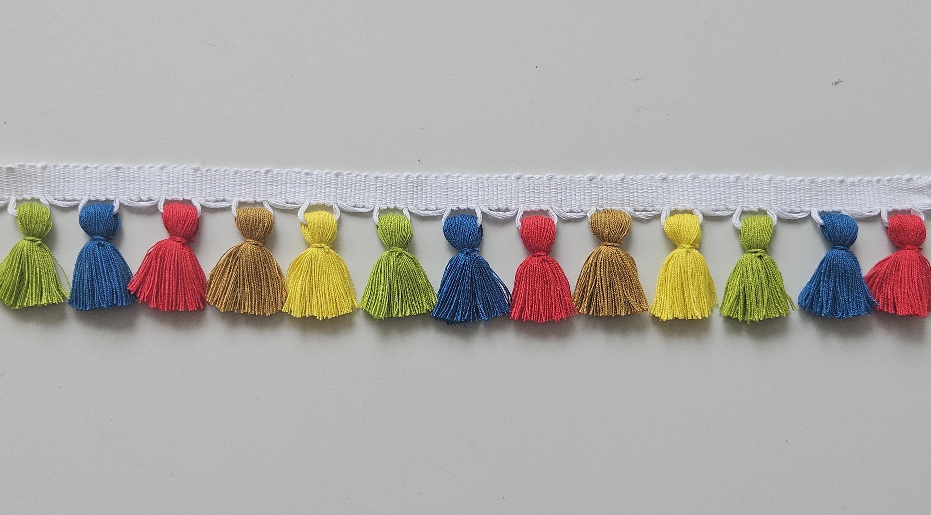 Multi colore tassel trim by the yard, 4cm tassel trim by the yard, blue yellow tassel, red tassel, green tassel, 5 color tassel trim,  trims