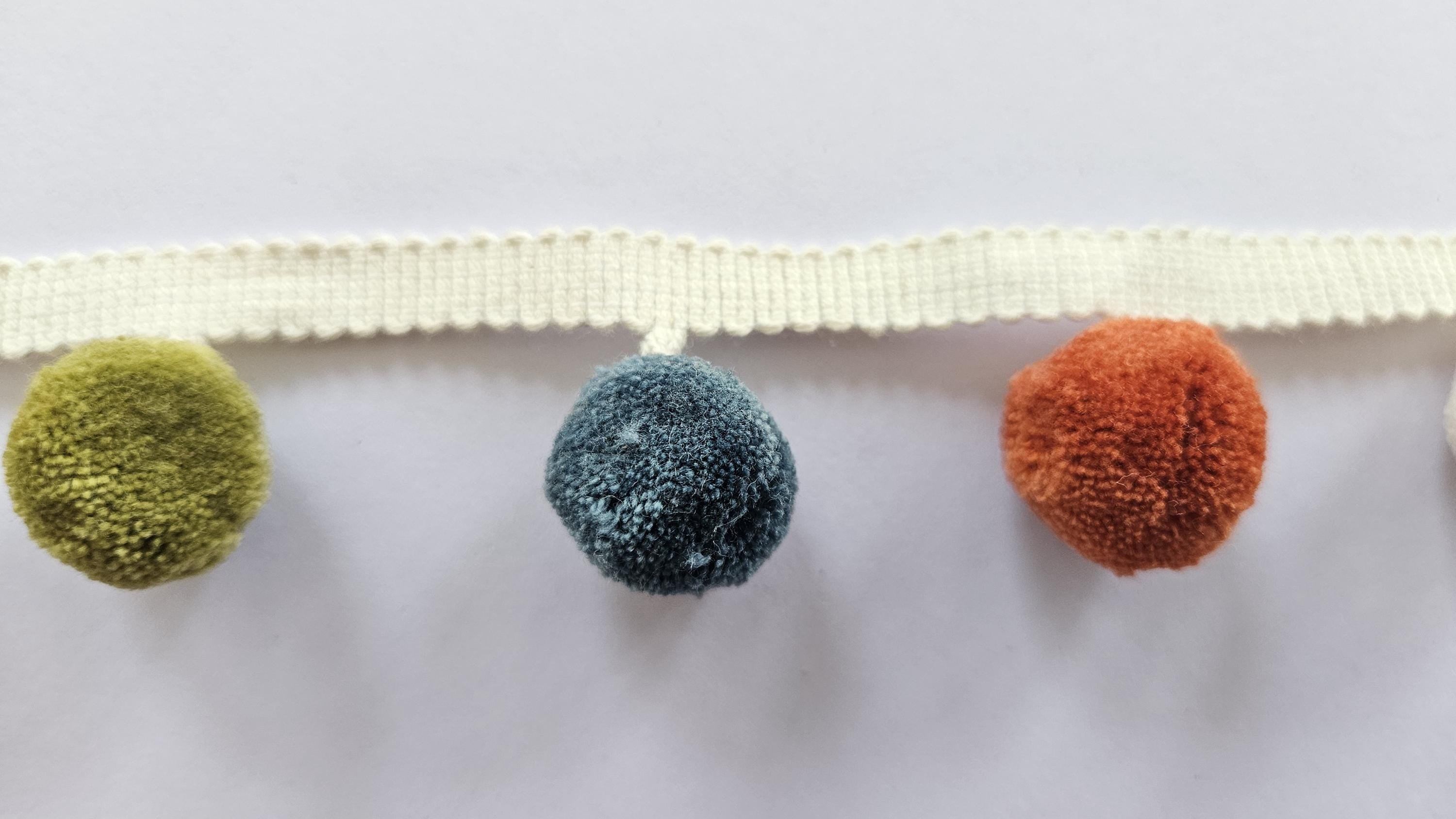 Bobble trim, Multi color pom pom trim, ivory pom pom, Citrine, French blue pom pom, Pumpkin color pom pomtrim, fringe trim, curtain pom pom