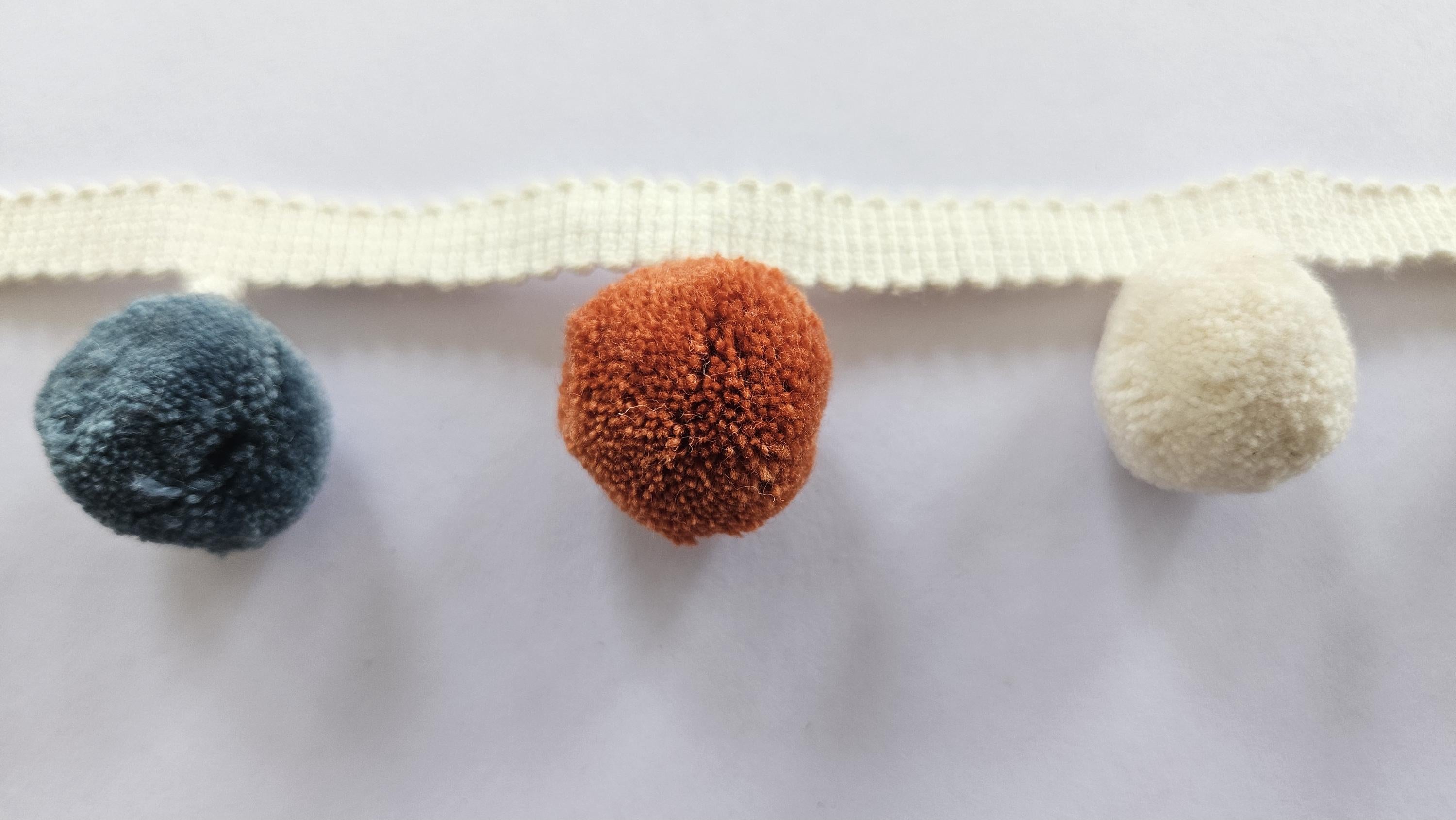 Bobble trim, Multi color pom pom trim, ivory pom pom, Citrine, French blue pom pom, Pumpkin color pom pomtrim, fringe trim, curtain pom pom
