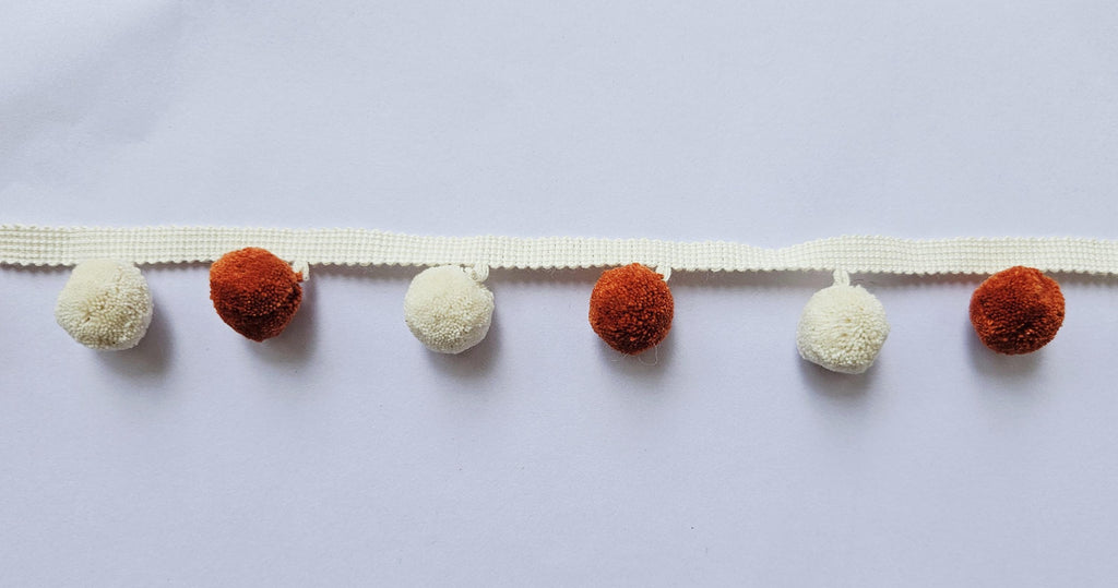 Mini Pom Pom Cotton Ball Fringe 2cm/0.78 inches, Pumpkin and ivory pom pom trim, pom pom trim, pom pom for cushions, pom pom for curtains