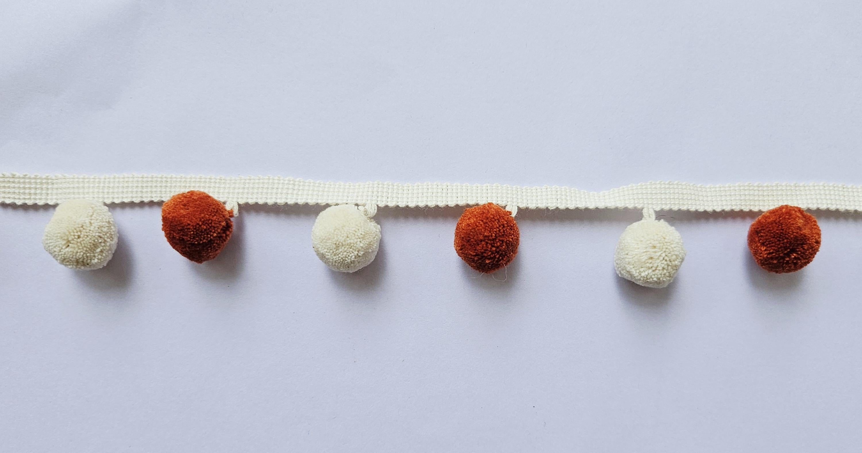 Mini Pom Pom Cotton Ball Fringe 2cm/0.78 inches, Pumpkin and ivory pom pom trim, pom pom trim, pom pom for cushions, pom pom for curtains