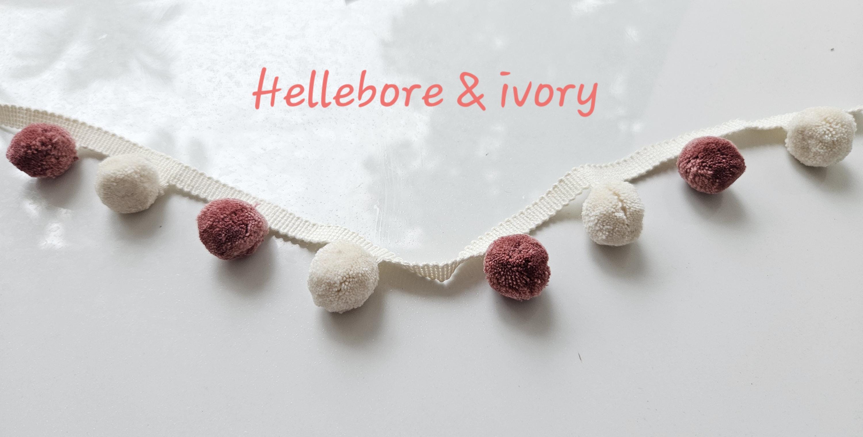 Hellebore and ivory pom pom trim, pom pom trim, pom pom for cushions, pom pom for curtains, pom pom for pillow cover, bobble trims, pom poms