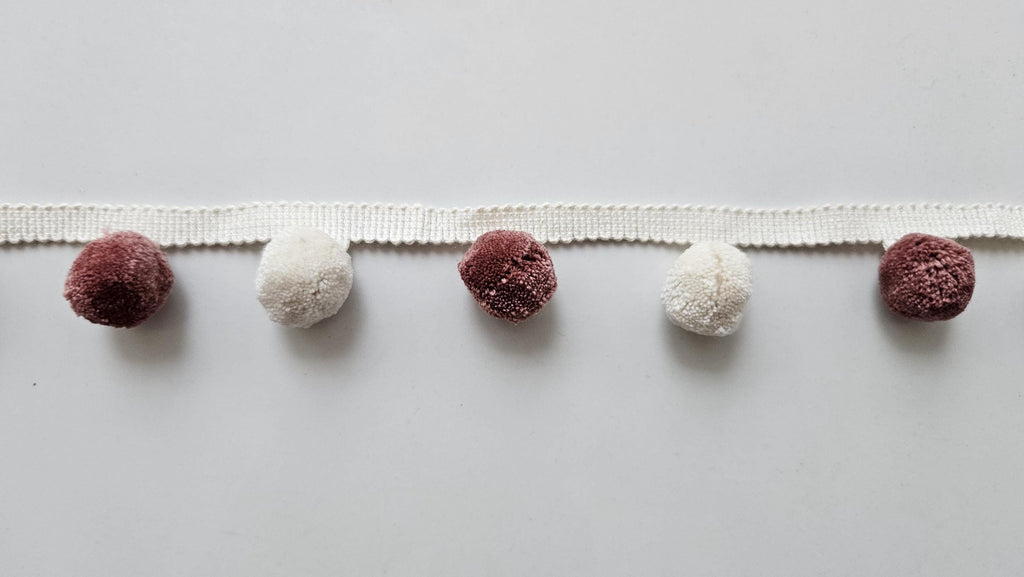 Hellebore and ivory pom pom trim, pom pom trim, pom pom for cushions, pom pom for curtains, pom pom for pillow cover, bobble trims, pom poms