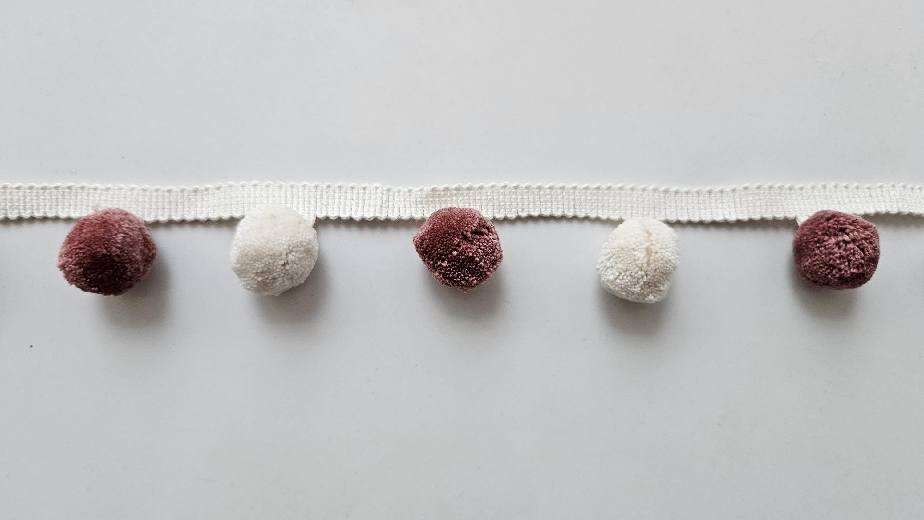 Hellebore and ivory pom pom trim, pom pom trim, pom pom for cushions, pom pom for curtains, pom pom for pillow cover, bobble trims, pom poms