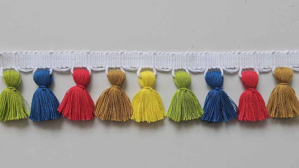Multi colore tassel trim by the yard, 4cm tassel trim by the yard, blue yellow tassel, red tassel, green tassel, 5 color tassel trim,  trims