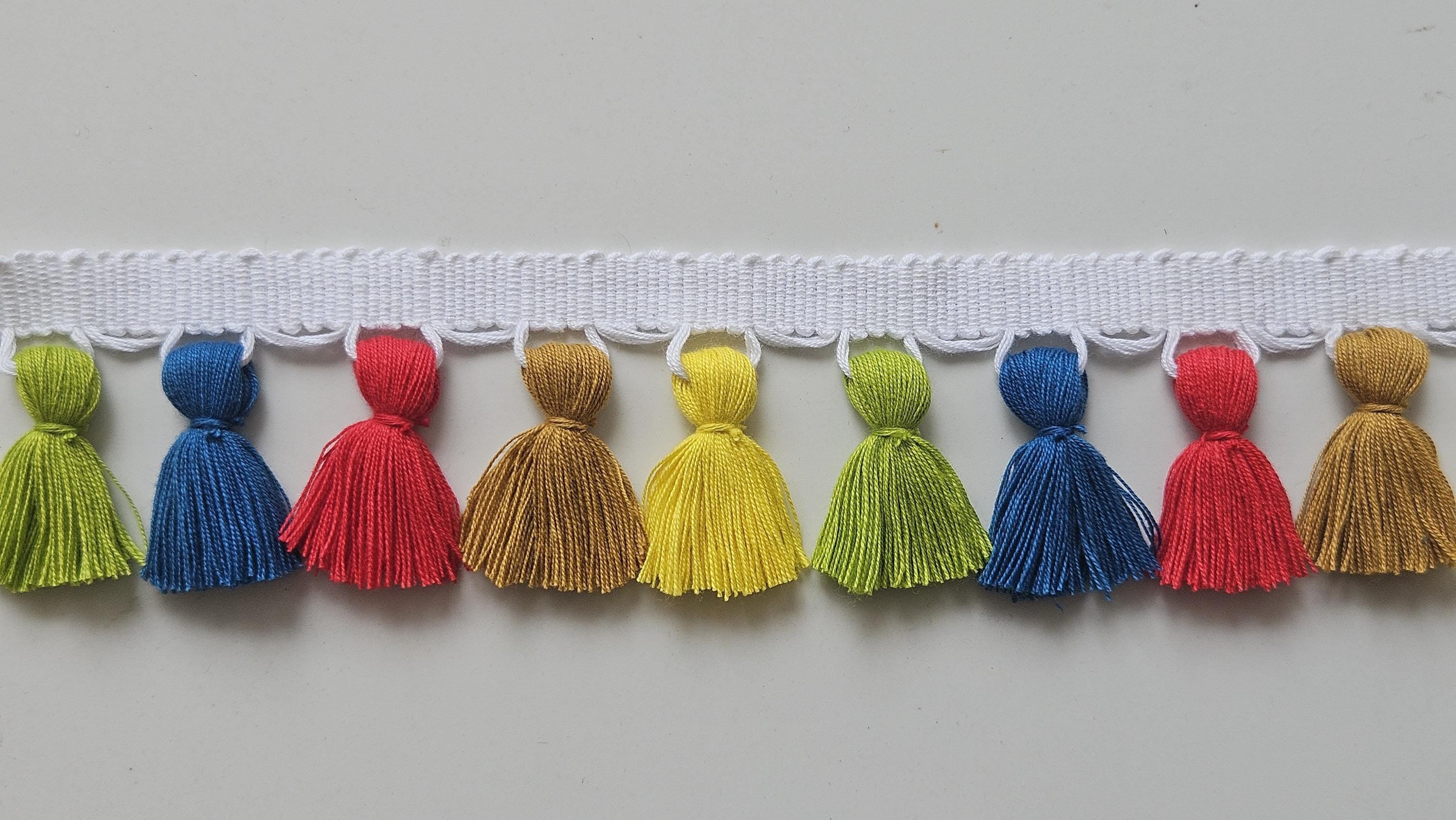 Multi colore tassel trim by the yard, 4cm tassel trim by the yard, blue yellow tassel, red tassel, green tassel, 5 color tassel trim,  trims