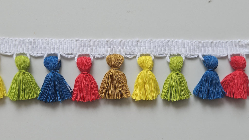Multi colore tassel trim by the yard, 4cm tassel trim by the yard, blue yellow tassel, red tassel, green tassel, 5 color tassel trim,  trims