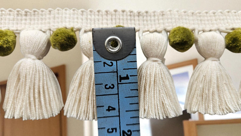 Citrine and ivory pom pom tassel fringe, pom pom trim, trims by the yard, lace, trim, Indian trim, trimming, pom poms, tassel, trimmings