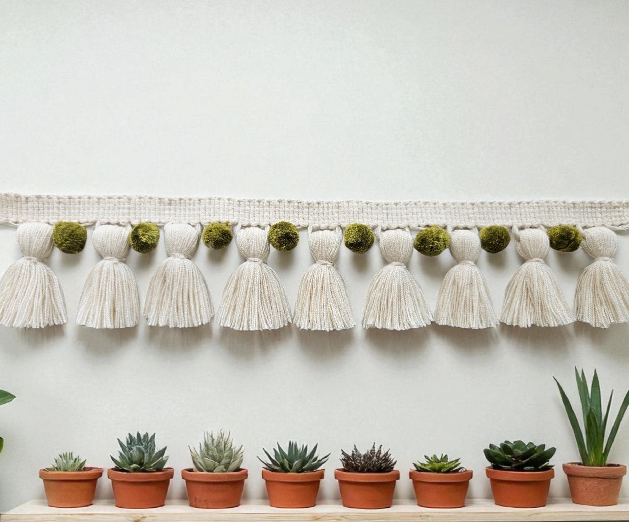 Citrine and ivory pom pom tassel fringe, pom pom trim, trims by the yard, lace, trim, Indian trim, trimming, pom poms, tassel, trimmings