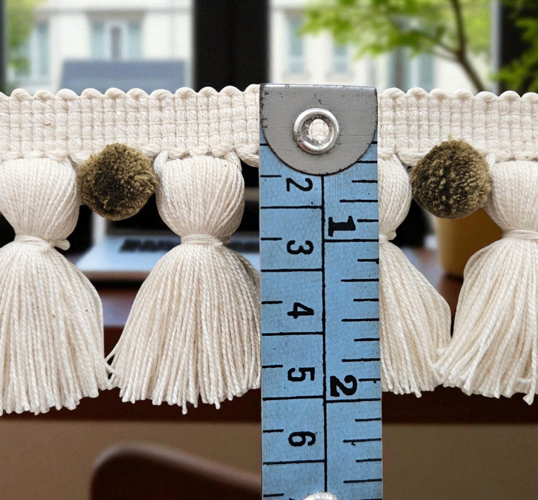 Oak and Ivory pom pom tassel trim, Pom pom tassel trim,  tassel trim by the yard,  tassel trim by the meter,  pom pom trim by the yard