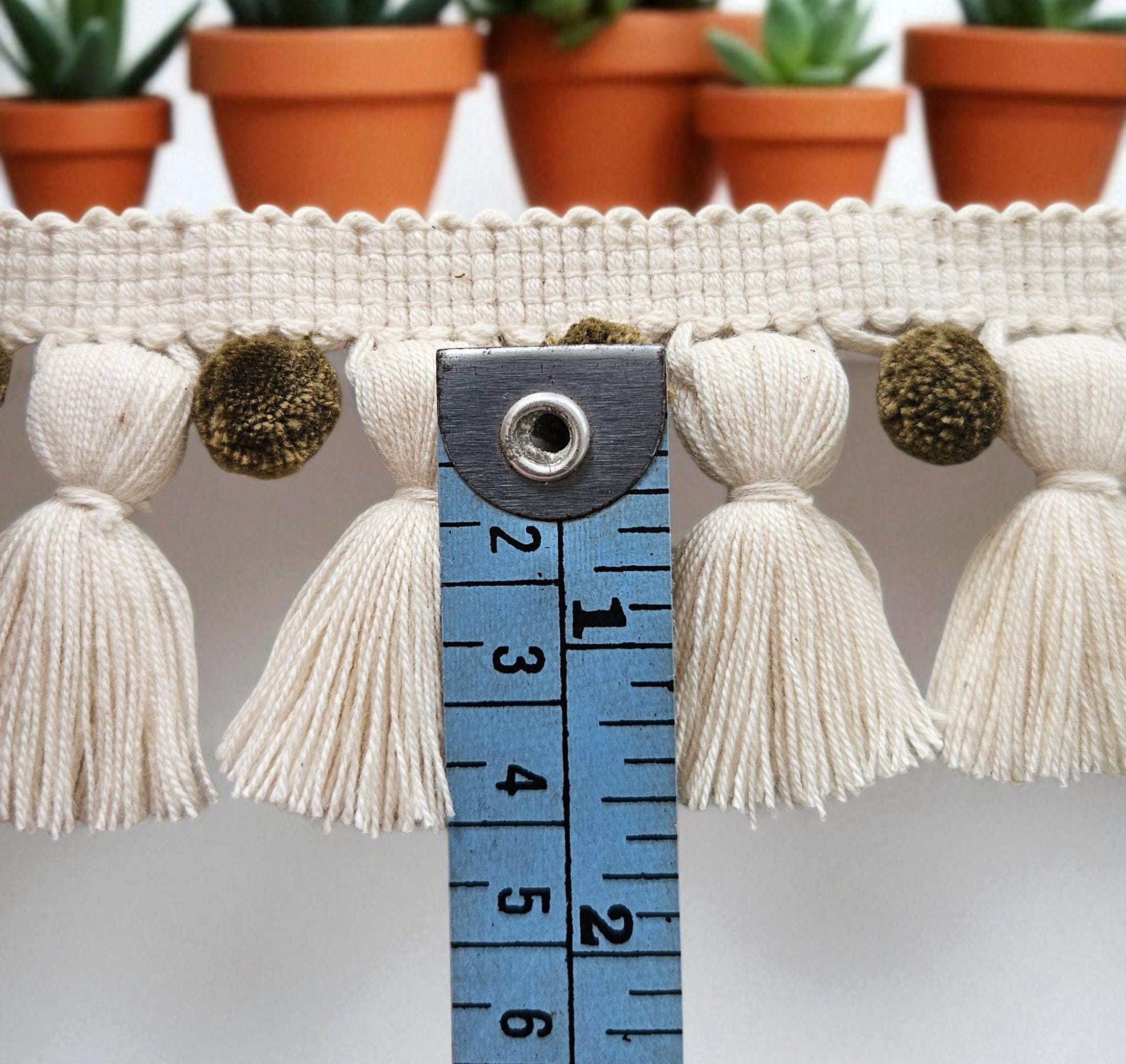 Oak and Ivory pom pom tassel trim, Pom pom tassel trim,  tassel trim by the yard,  tassel trim by the meter,  pom pom trim by the yard