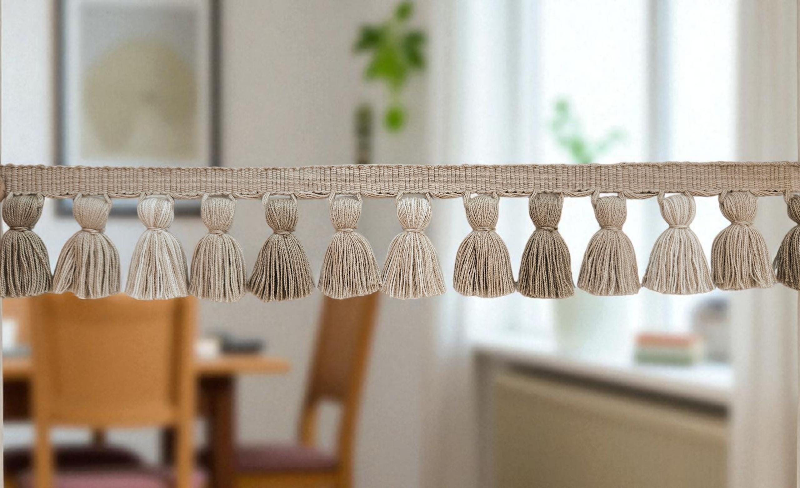 Beige / Beech / ivory tassel trim, Multi color tassel trim, Tassel trim, lampshade trim, lampshade fringe, trim for curtains, cushion trim