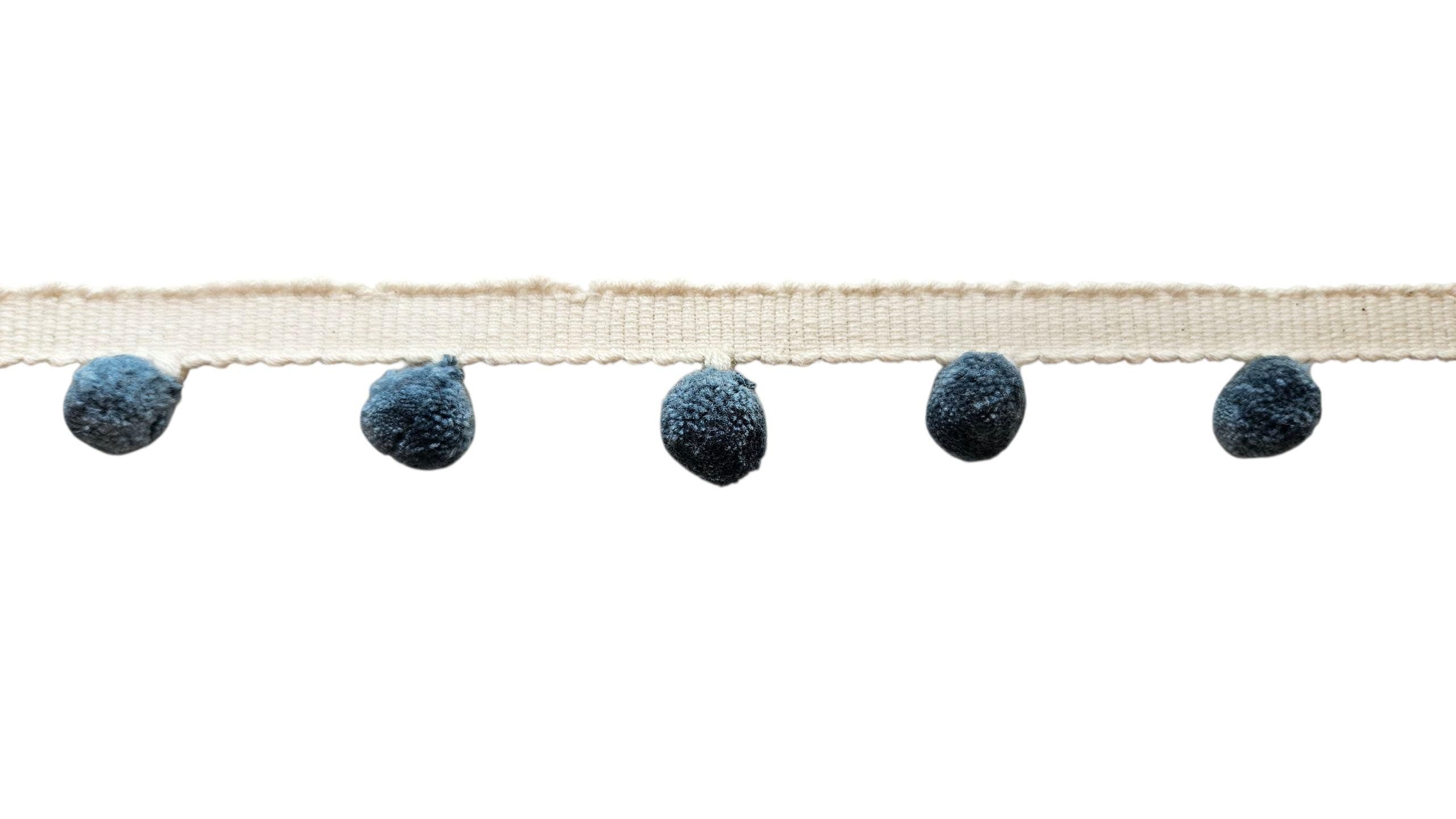 French Blue Pom Pom Trim: 1cm Cotton Lace Border