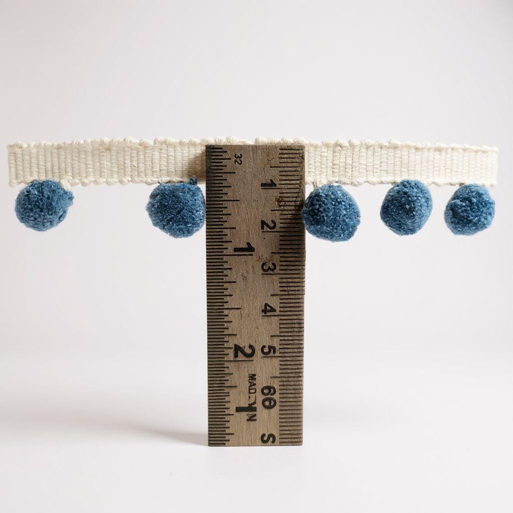 French Blue Pom Pom Trim: 1cm Cotton Lace Border