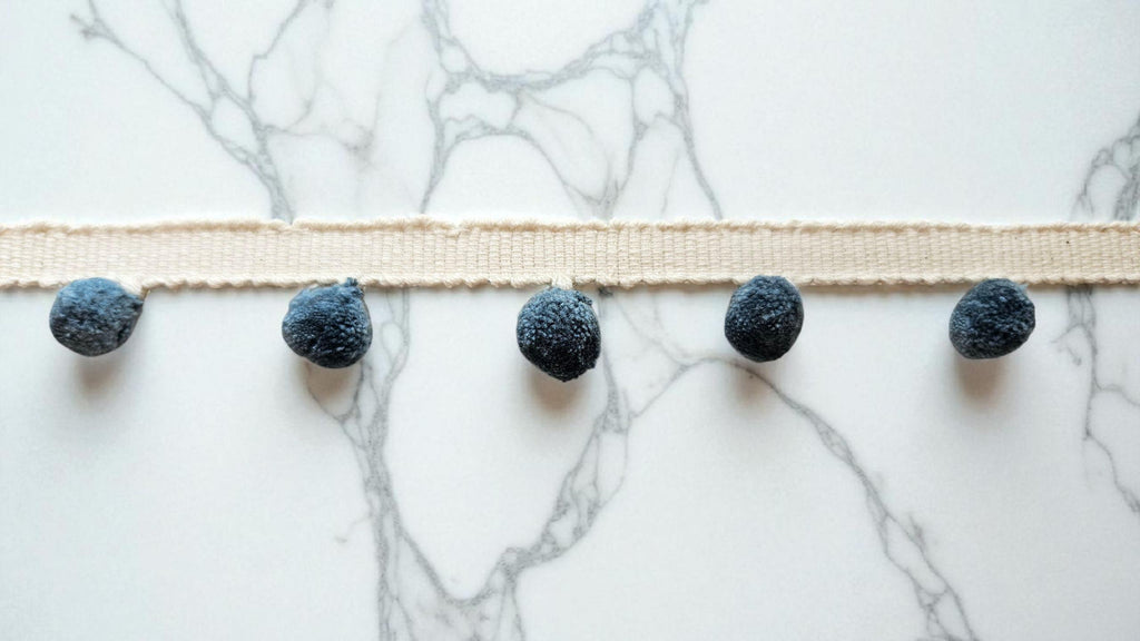 French Blue Pom Pom Trim: 1cm Cotton Lace Border