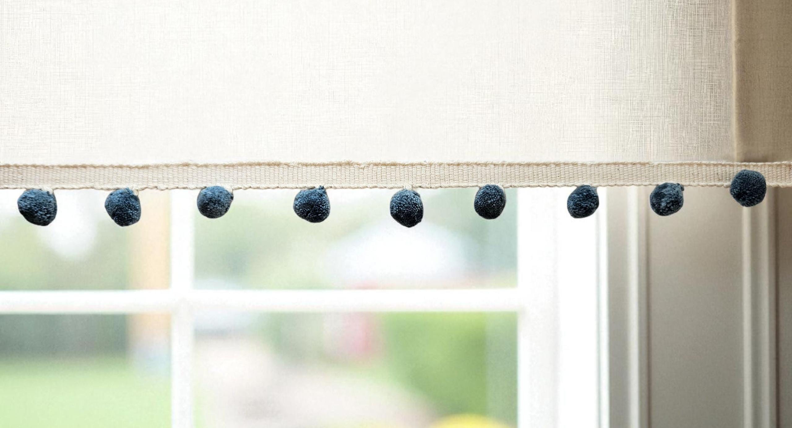 French Blue Pom Pom Trim: 1cm Cotton Lace Border