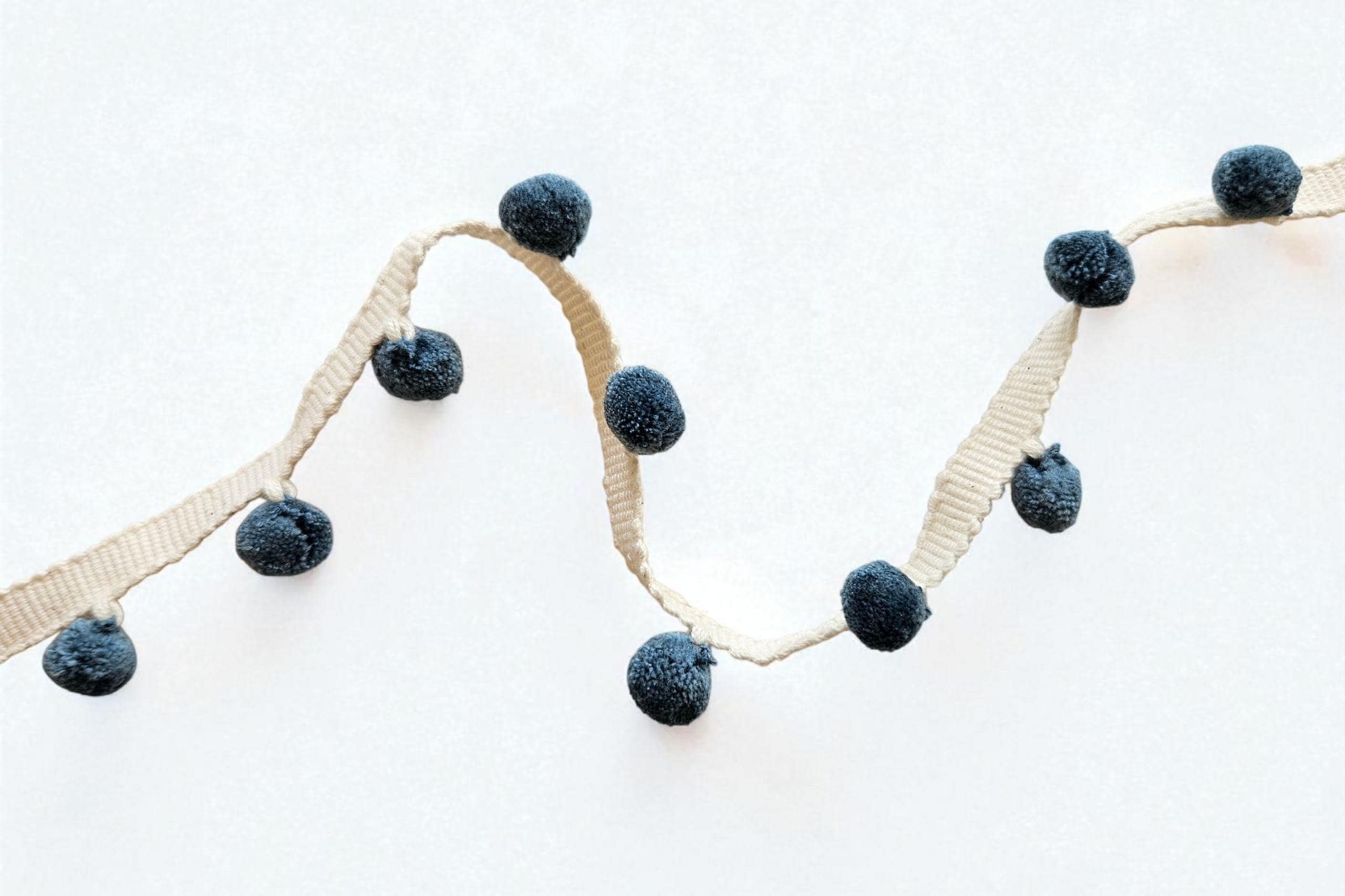 French Blue Pom Pom Trim: 1cm Cotton Lace Border