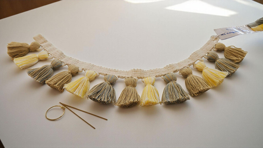 Luxury Tassel Fringe  DIY Cushion Edging, Curtain Trim or Wedding Crafts  UK Seller , Tassel trim, Grey / Yolk / Jute  mixed Colors