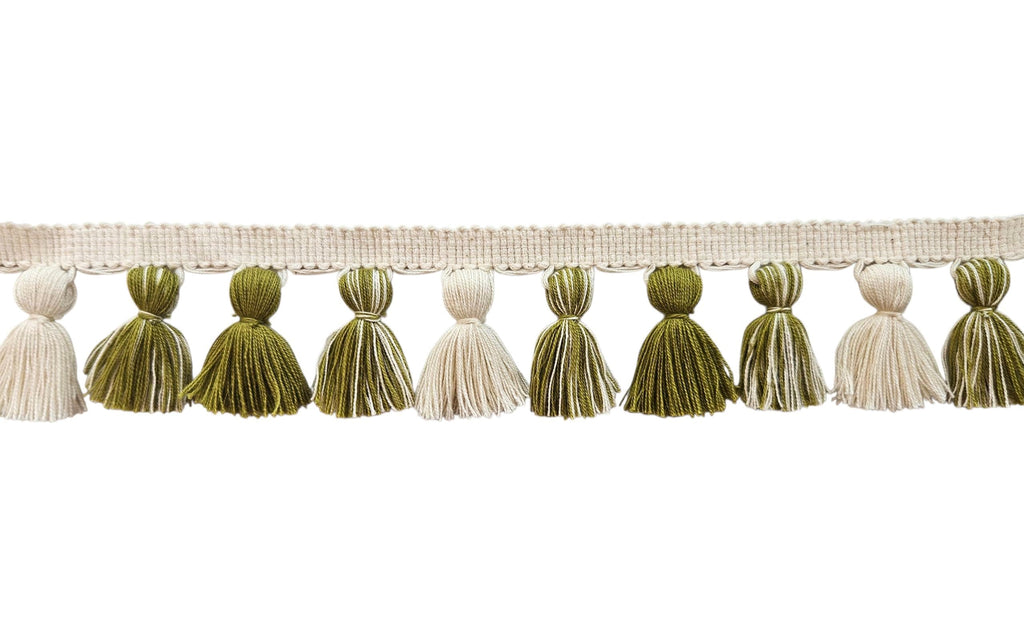 tassel trim, tassel fringe, upholstery tassel trim, crafted tassel trim,  Citrine  / Ivory mixed tassel fringe trim, Pure cotton tassel trim