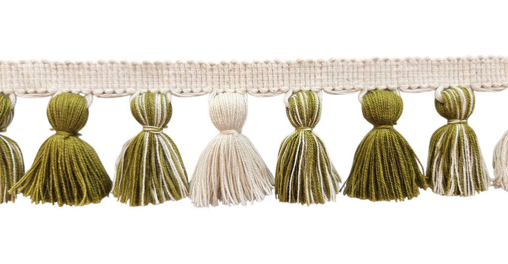 tassel trim, tassel fringe, upholstery tassel trim, crafted tassel trim,  Citrine  / Ivory mixed tassel fringe trim, Pure cotton tassel trim