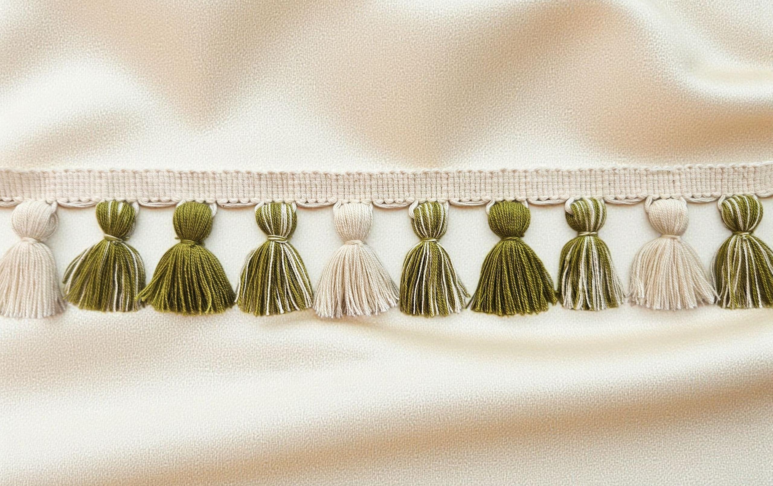 tassel trim, tassel fringe, upholstery tassel trim, crafted tassel trim,  Citrine  / Ivory mixed tassel fringe trim, Pure cotton tassel trim