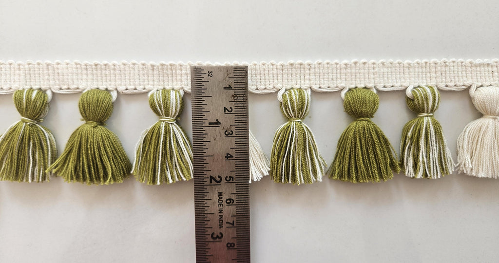 tassel trim, tassel fringe, upholstery tassel trim, crafted tassel trim,  Citrine  / Ivory mixed tassel fringe trim, Pure cotton tassel trim