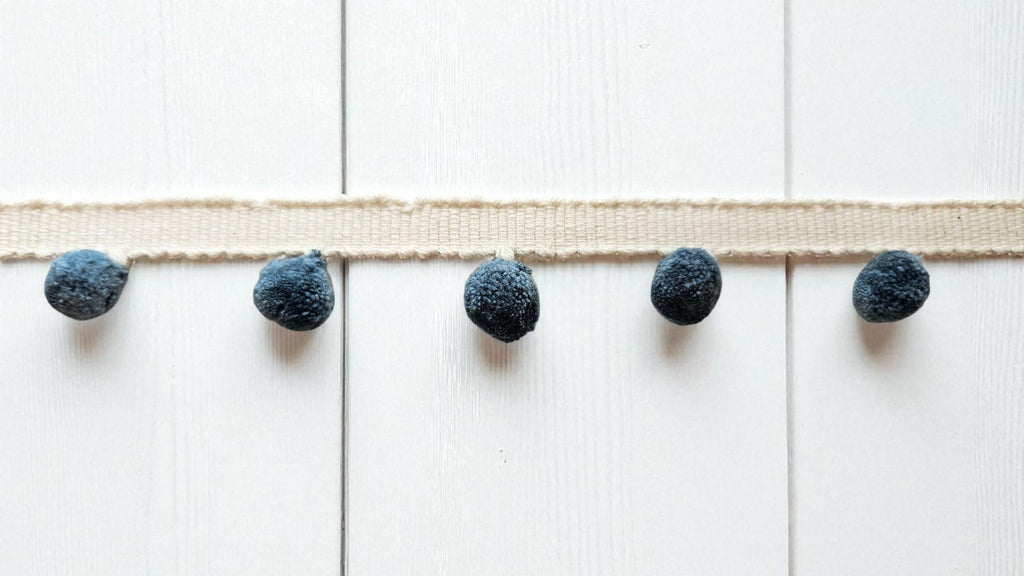 French Blue Pom Pom Trim: 1cm Cotton Lace Border