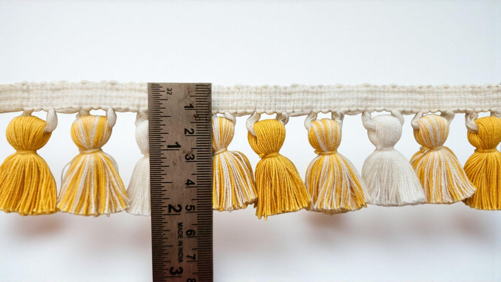 Decorative Tassel Braid  Perfect for Home Décor, Costumes & Upholstery Projects , Yellow Ochre / ivory mixed Tasel Trim