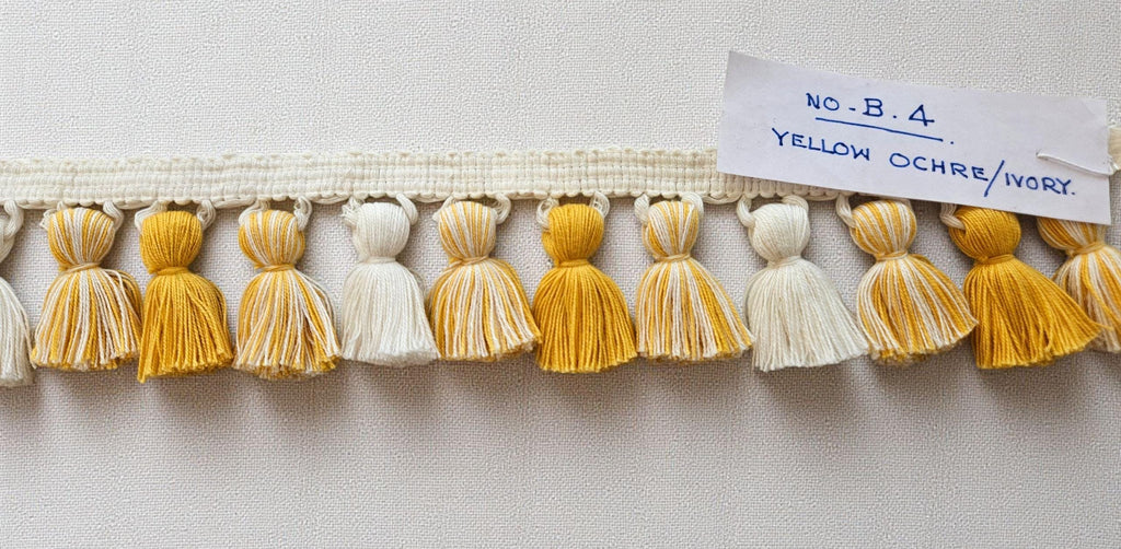 Decorative Tassel Braid  Perfect for Home Décor, Costumes & Upholstery Projects , Yellow Ochre / ivory mixed Tasel Trim