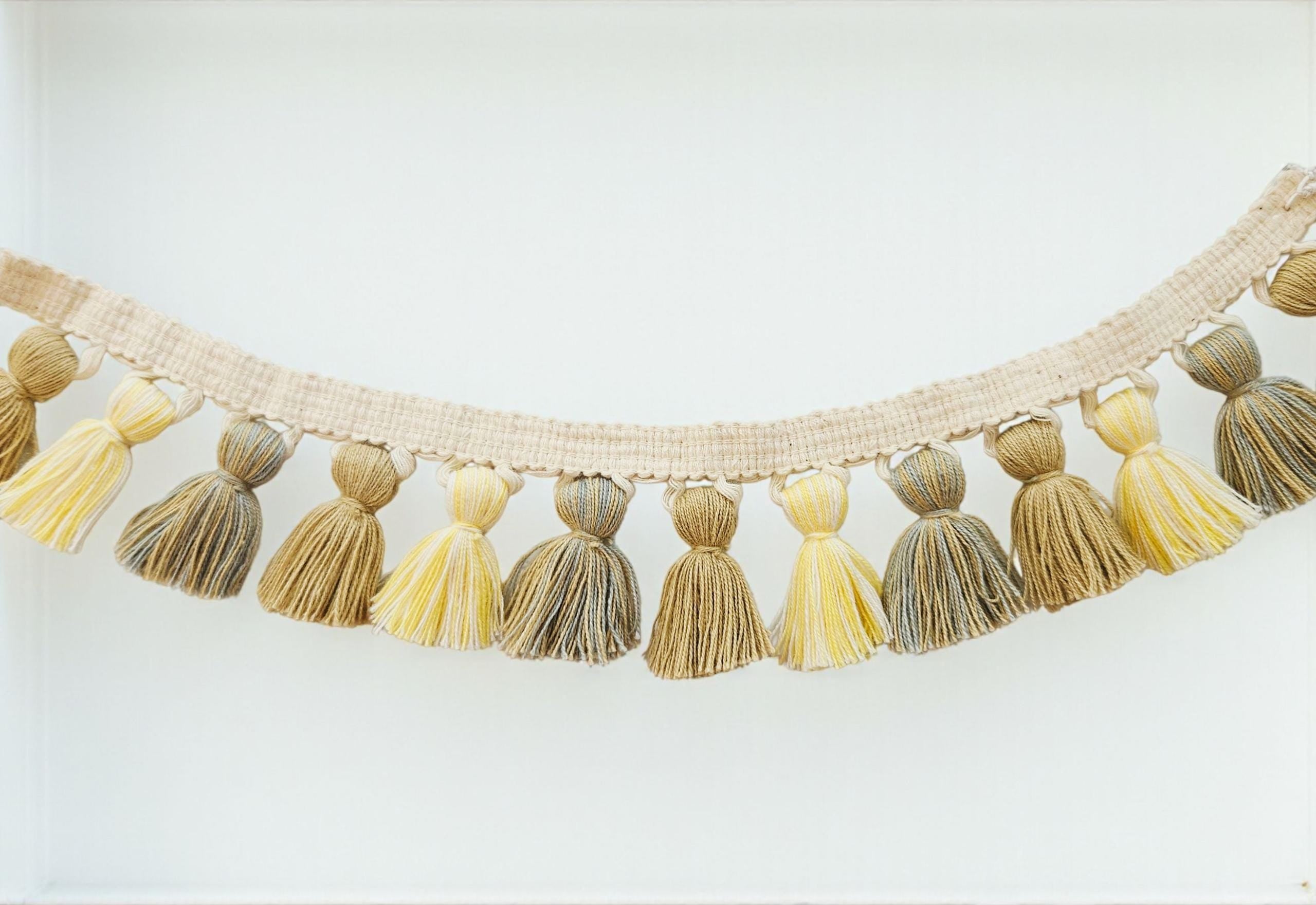 Luxury Tassel Fringe  DIY Cushion Edging, Curtain Trim or Wedding Crafts  UK Seller , Tassel trim, Grey / Yolk / Jute  mixed Colors