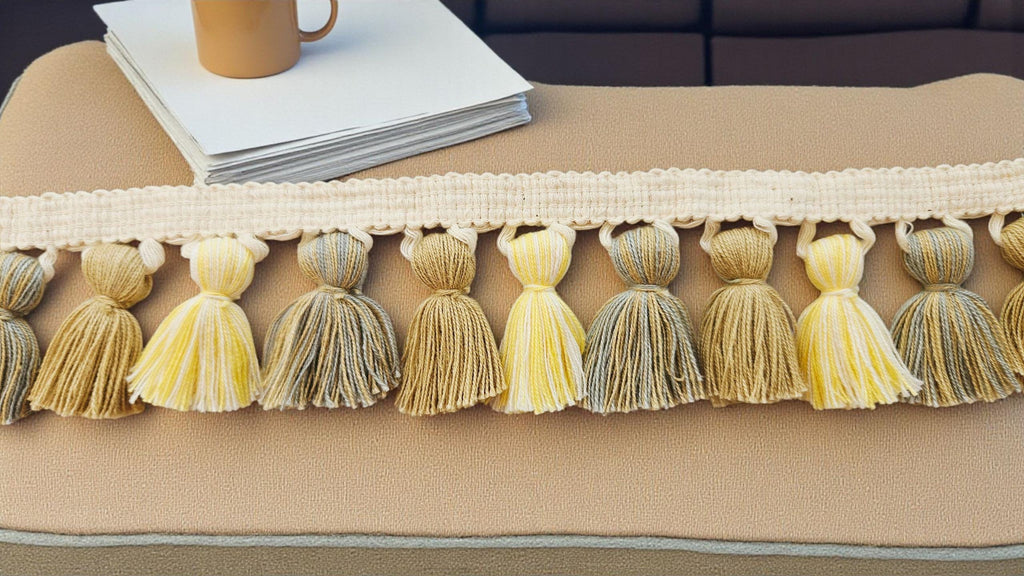 Luxury Tassel Fringe  DIY Cushion Edging, Curtain Trim or Wedding Crafts  UK Seller , Tassel trim, Grey / Yolk / Jute  mixed Colors
